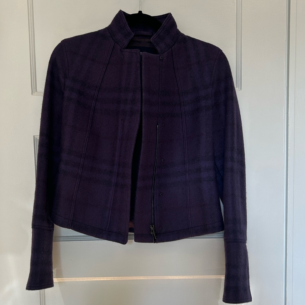 Burberry Wool Purple Plaid Riding Jacket